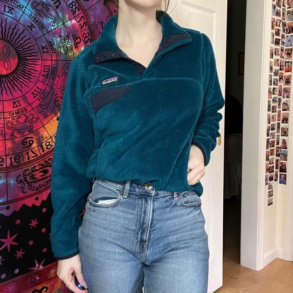 Patagonia Teal Fleece Pullover Synchilla Button Closure Sweater - Picture 4 of 6